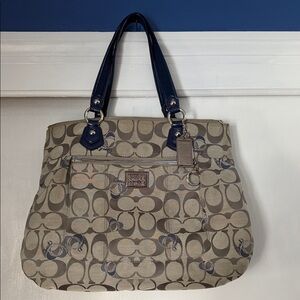 Coach Beige and Navy Signature Shoulder Bag
